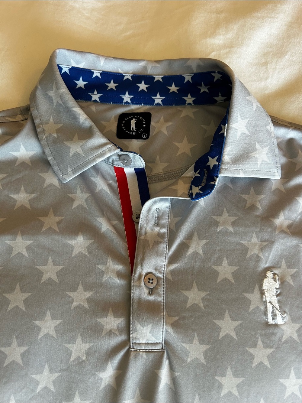 U Suck at Golf Men's-Stars Print Polo Shirt - Light Gray - Picture 2 of 3